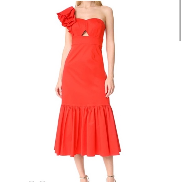 Rebecca Taylor Vibrant Red Color One Sleeve Evening Dress - Picture 3 of 7